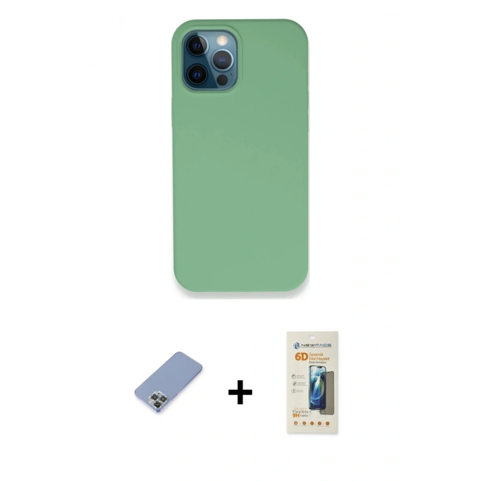 MARSİLYAN™- iPhone 12 Pro Kılıf Zirve Modern Özel Seri - Siyah 6D Mat Seramik Hayalet Nano Ekran Koruyucu + Metal Kamera Lens Koruma Cam - KUYL