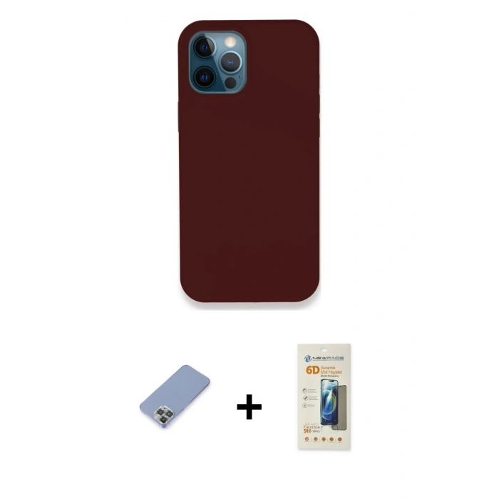MARSİLYAN™- iPhone 12 Pro Kılıf Zirve Modern Özel Seri - Siyah 6D Mat Seramik Hayalet Nano Ekran Koruyucu + Metal Kamera Lens Koruma Cam - KUYL