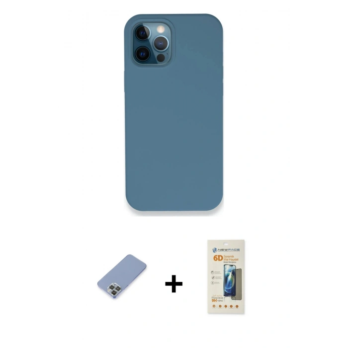 MARSİLYAN™- iPhone 12 Pro Kılıf Zirve Modern Özel Seri - Siyah 6D Mat Seramik Hayalet Nano Ekran Koruyucu + Metal Kamera Lens Koruma Cam - KUYL
