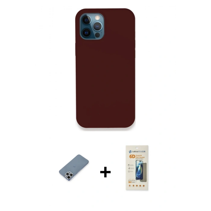 MARSİLYAN™- iPhone 12 Pro Kılıf Zirve Modern Özel Seri - Siyah 6D Mat Seramik Hayalet Nano Ekran Koruyucu + Metal Kamera Lens Koruma Cam - GS