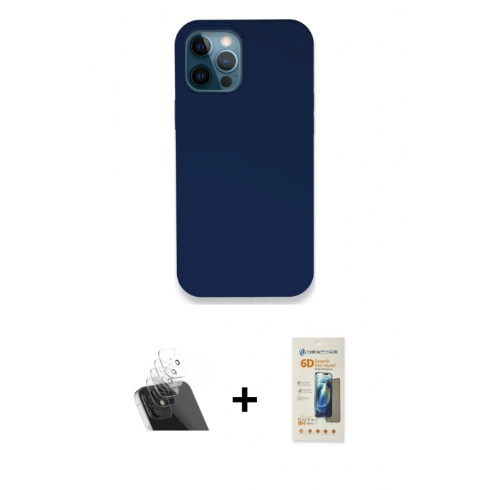 MARSİLYAN™- iPhone 12 Pro Kılıf Zirve Modern Özel Seri - Siyah 6D Mat Seramik Hayalet Nano Ekran Koruyucu + Şeffaf Kamera Lens Koruma Cam