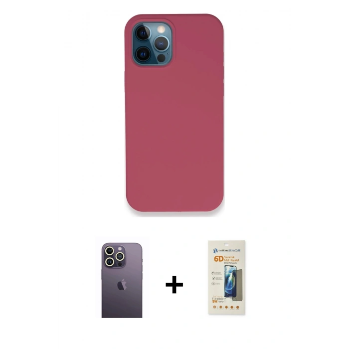 MARSİLYAN™- iPhone 12 Pro Kılıf Zirve Modern Özel Seri - Siyah 6D Mat Seramik Hayalet Nano Ekran Koruyucu + Neon Fosforlu Kamera Lens - BZ