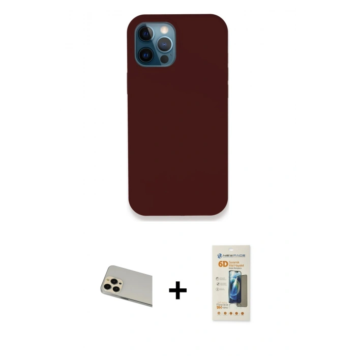 MARSİLYAN™- iPhone 12 Pro Kılıf Zirve Modern Özel Seri - Siyah 6D Mat Seramik Hayalet Nano Ekran Koruyucu + Rainbow Kamera Lens Koruma Cam - GD