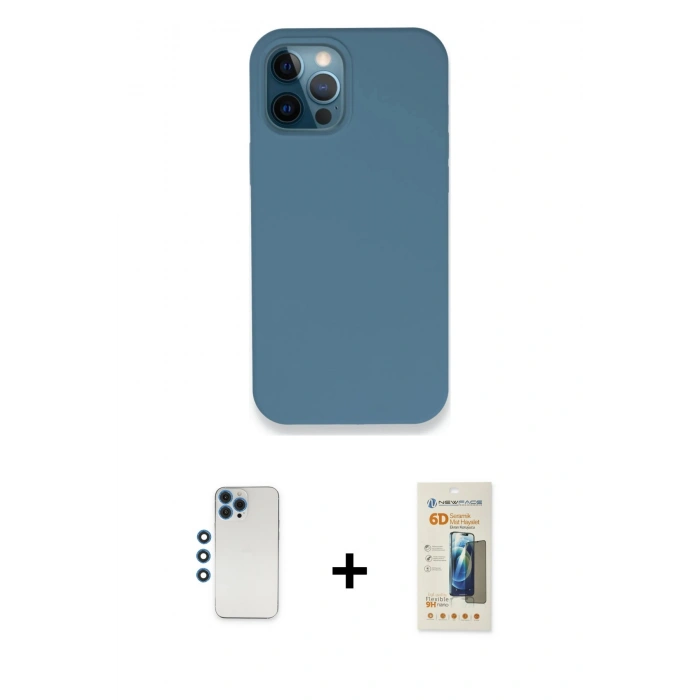 MARSİLYAN™- iPhone 12 Pro Kılıf Zirve Modern Özel Seri - Siyah 6D Mat Seramik Hayalet Nano Ekran Koruyucu + Shine Kamera Lens - MI