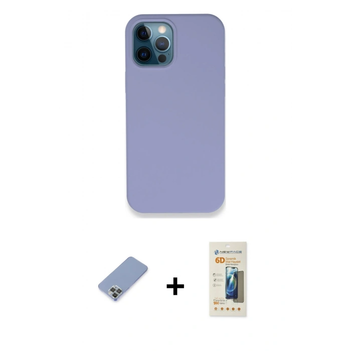 MARSİLYAN™- iPhone 12 Pro Kılıf Zirve Modern Özel Seri - Siyah 6D Mat Seramik Hayalet Nano Ekran Koruyucu + Metal Kamera Lens Koruma Cam - KUYL