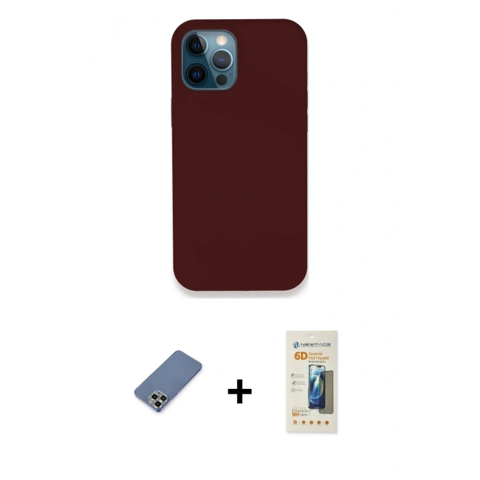 MARSİLYAN™- iPhone 12 Pro Kılıf Zirve Modern Özel Seri - Siyah 6D Mat Seramik Hayalet Nano Ekran Koruyucu + Metal Kamera Lens Koruma Cam - AKYL