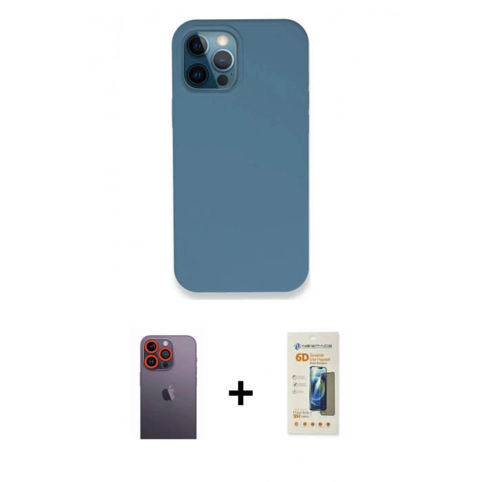 MARSİLYAN™- iPhone 12 Pro Kılıf Zirve Modern Özel Seri - Siyah 6D Mat Seramik Hayalet Nano Ekran Koruyucu + Neon Fosforlu Kamera Lens - TU