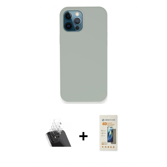 MARSİLYAN™- iPhone 12 Pro Kılıf Zirve Modern Özel Seri - Siyah 6D Mat Seramik Hayalet Nano Ekran Koruyucu + Şeffaf Kamera Lens Koruma Cam