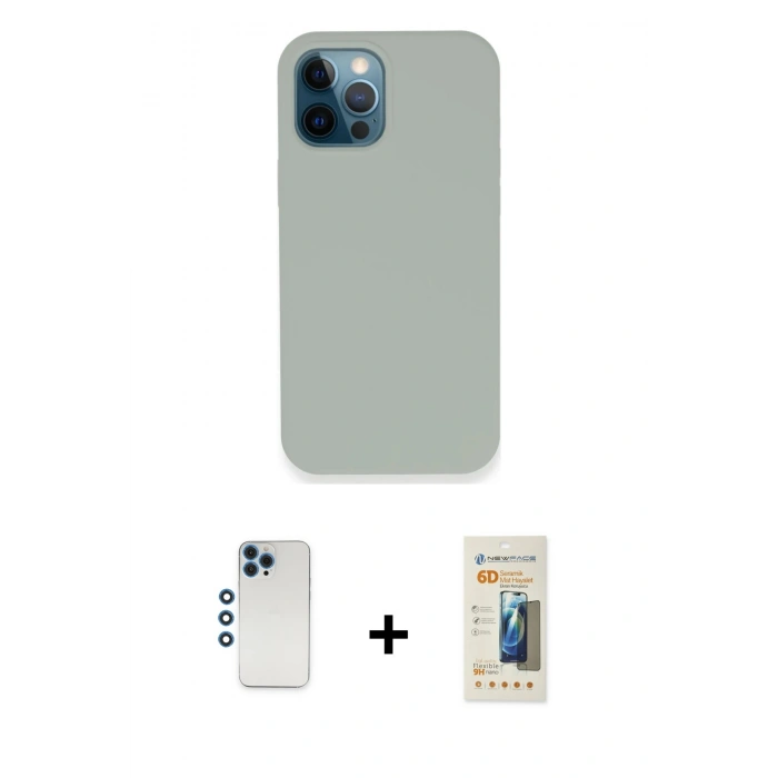 MARSİLYAN™- iPhone 12 Pro Kılıf Zirve Modern Özel Seri - Siyah 6D Mat Seramik Hayalet Nano Ekran Koruyucu + Shine Kamera Lens - MI