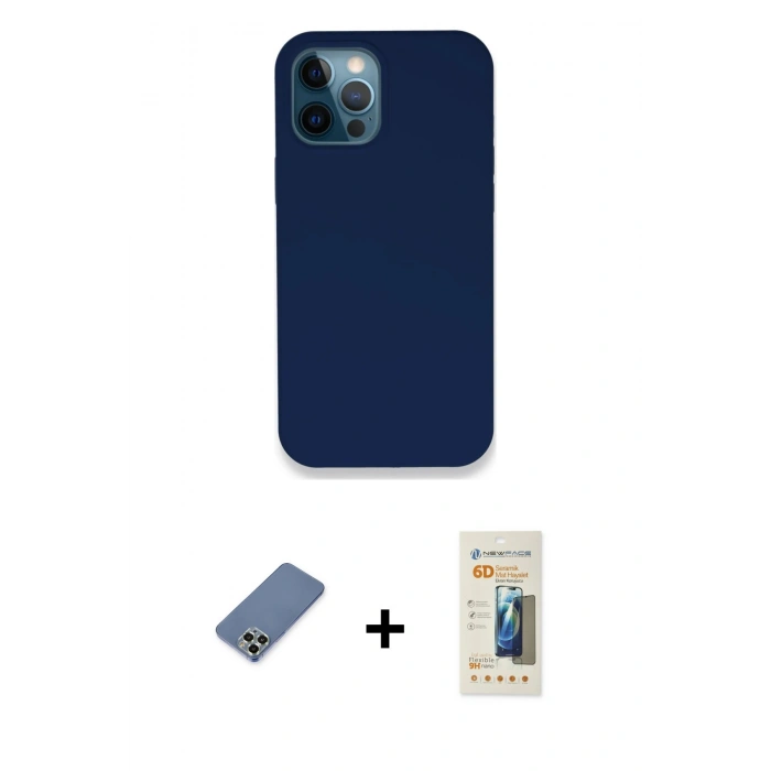 MARSİLYAN™- iPhone 12 Pro Kılıf Zirve Modern Özel Seri - Siyah 6D Mat Seramik Hayalet Nano Ekran Koruyucu + Metal Kamera Lens Koruma Cam - AKYL