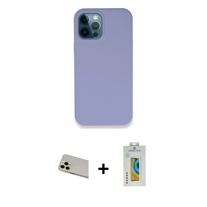 MARSİLYAN™- iPhone 12 Pro Kılıf Zirve Modern Özel Seri - Siyah Polymer Nano Ekran Koruyucu + Rainbow Kamera Lens Koruma Cam - GD