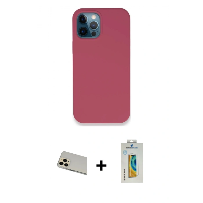 MARSİLYAN™- iPhone 12 Pro Kılıf Zirve Modern Özel Seri - Siyah Polymer Nano Ekran Koruyucu + Rainbow Kamera Lens Koruma Cam - GD