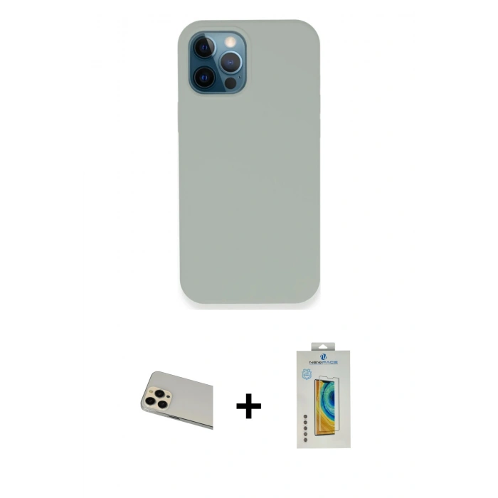 MARSİLYAN™- iPhone 12 Pro Kılıf Zirve Modern Özel Seri - Siyah Polymer Nano Ekran Koruyucu + Rainbow Kamera Lens Koruma Cam - GD