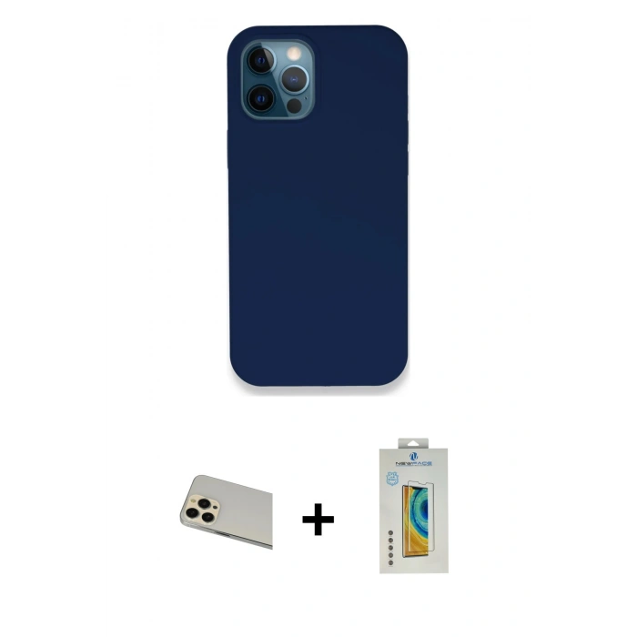 MARSİLYAN™- iPhone 12 Pro Kılıf Zirve Modern Özel Seri - Siyah Polymer Nano Ekran Koruyucu + Rainbow Kamera Lens Koruma Cam - GD