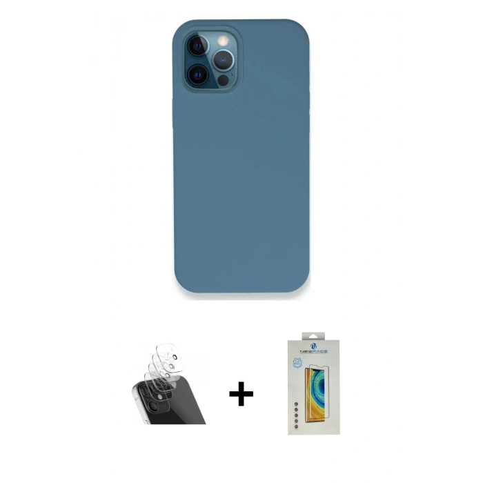 MARSİLYAN™- iPhone 12 Pro Kılıf Zirve Modern Özel Seri - Siyah Polymer Nano Ekran Koruyucu + Kamera Lens Koruma Cam - SF