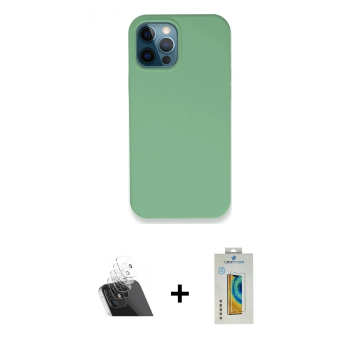 MARSİLYAN™- iPhone 12 Pro Kılıf Zirve Modern Özel Seri - Siyah Polymer Nano Ekran Koruyucu + Kamera Lens Koruma Cam - SF