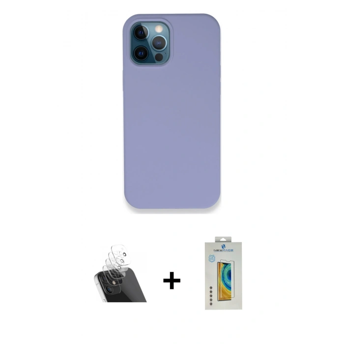 MARSİLYAN™- iPhone 12 Pro Kılıf Zirve Modern Özel Seri - Siyah Polymer Nano Ekran Koruyucu + Kamera Lens Koruma Cam - SF