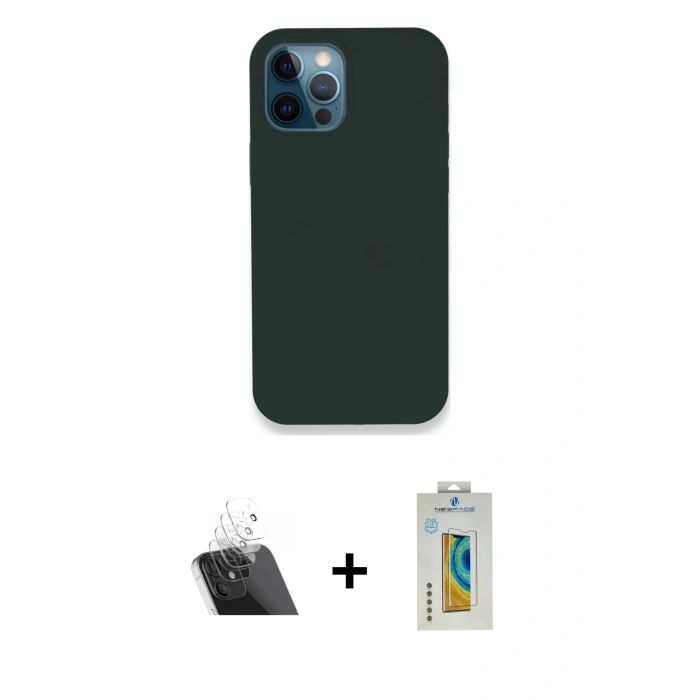 MARSİLYAN™- iPhone 12 Pro Kılıf Zirve Modern Özel Seri - Siyah Polymer Nano Ekran Koruyucu + Kamera Lens Koruma Cam - SF