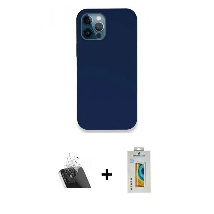 MARSİLYAN™- iPhone 12 Pro Kılıf Zirve Modern Özel Seri - Siyah Polymer Nano Ekran Koruyucu + Kamera Lens Koruma Cam - SF