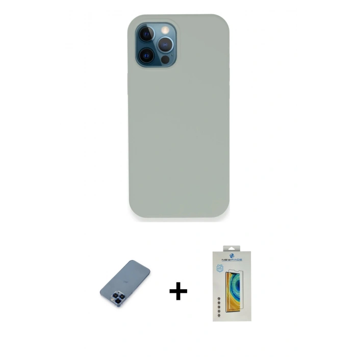 MARSİLYAN™- iPhone 12 Pro Kılıf Zirve Modern Özel Seri - Siyah Polymer Nano Ekran Koruyucu + Metal Kamera Lens Koruma Cam - MI