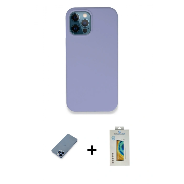 MARSİLYAN™- iPhone 12 Pro Kılıf Zirve Modern Özel Seri - Siyah Polymer Nano Ekran Koruyucu + Metal Kamera Lens Koruma Cam - MI