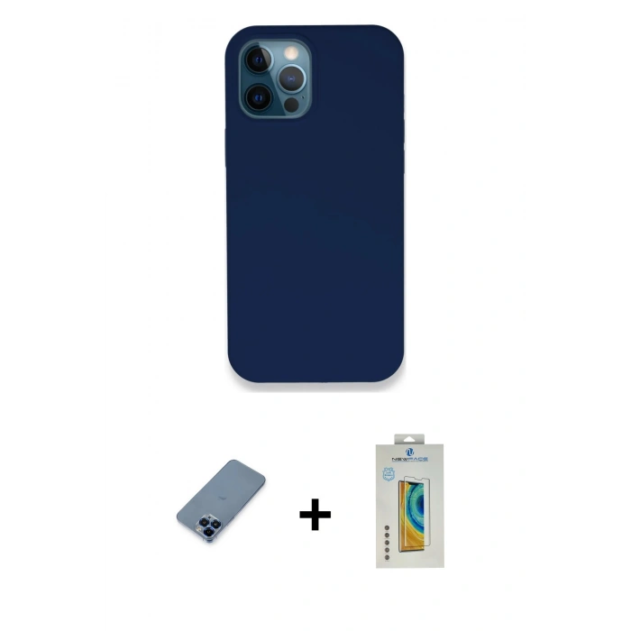 MARSİLYAN™- iPhone 12 Pro Kılıf Zirve Modern Özel Seri - Siyah Polymer Nano Ekran Koruyucu + Metal Kamera Lens Koruma Cam - MI