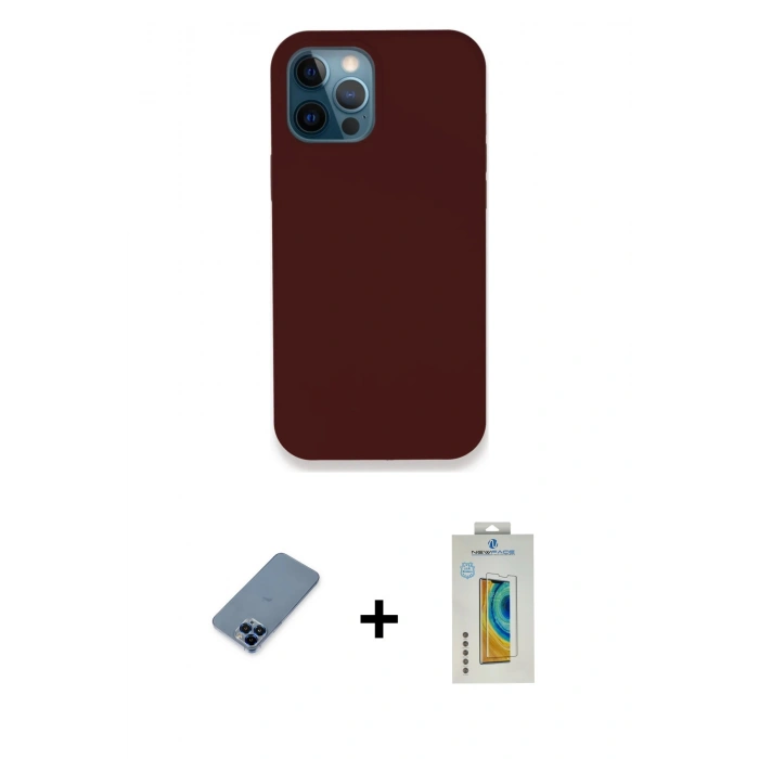 MARSİLYAN™- iPhone 12 Pro Kılıf Zirve Modern Özel Seri - Siyah Polymer Nano Ekran Koruyucu + Metal Kamera Lens Koruma Cam - MI