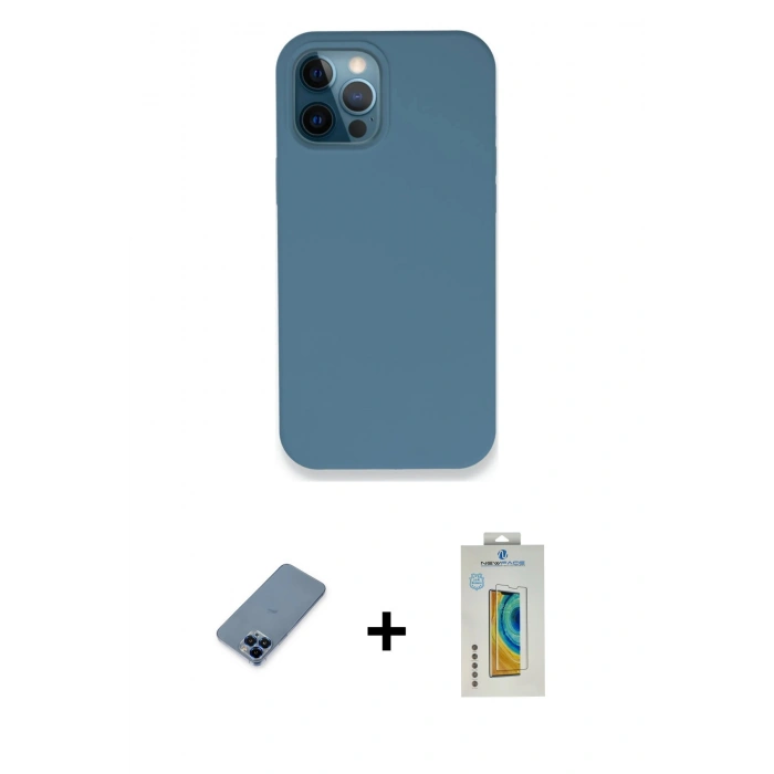 MARSİLYAN™- iPhone 12 Pro Kılıf Zirve Modern Özel Seri - Siyah Polymer Nano Ekran Koruyucu + Metal Kamera Lens Koruma Cam - MI