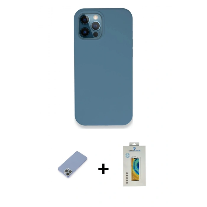 MARSİLYAN™- iPhone 12 Pro Kılıf Zirve Modern Özel Seri - Siyah Polymer Nano Ekran Koruyucu + Metal Kamera Lens Koruma Cam - KUYL
