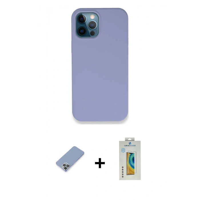 MARSİLYAN™- iPhone 12 Pro Kılıf Zirve Modern Özel Seri - Siyah Polymer Nano Ekran Koruyucu + Metal Kamera Lens Koruma Cam - KUYL