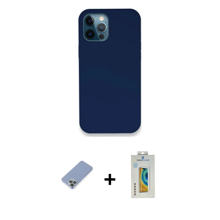 MARSİLYAN™- iPhone 12 Pro Kılıf Zirve Modern Özel Seri - Siyah Polymer Nano Ekran Koruyucu + Metal Kamera Lens Koruma Cam - KUYL