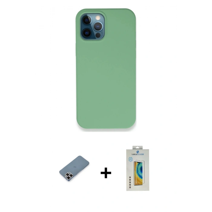 MARSİLYAN™- iPhone 12 Pro Kılıf Zirve Modern Özel Seri - Siyah Polymer Nano Ekran Koruyucu + Metal Kamera Lens Koruma Cam - MR