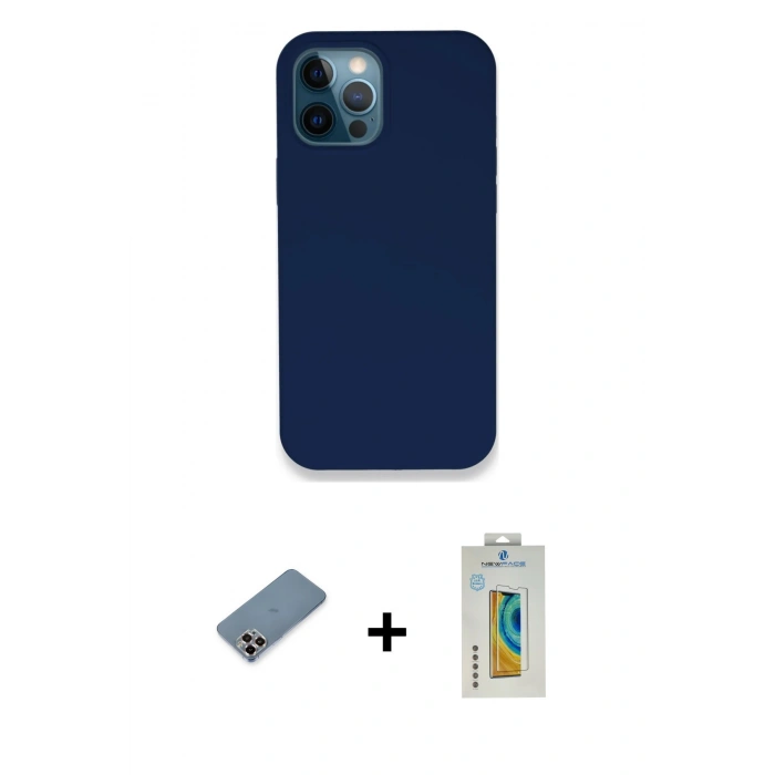 MARSİLYAN™- iPhone 12 Pro Kılıf Zirve Modern Özel Seri - Siyah Polymer Nano Ekran Koruyucu + Metal Kamera Lens Koruma Cam - MR