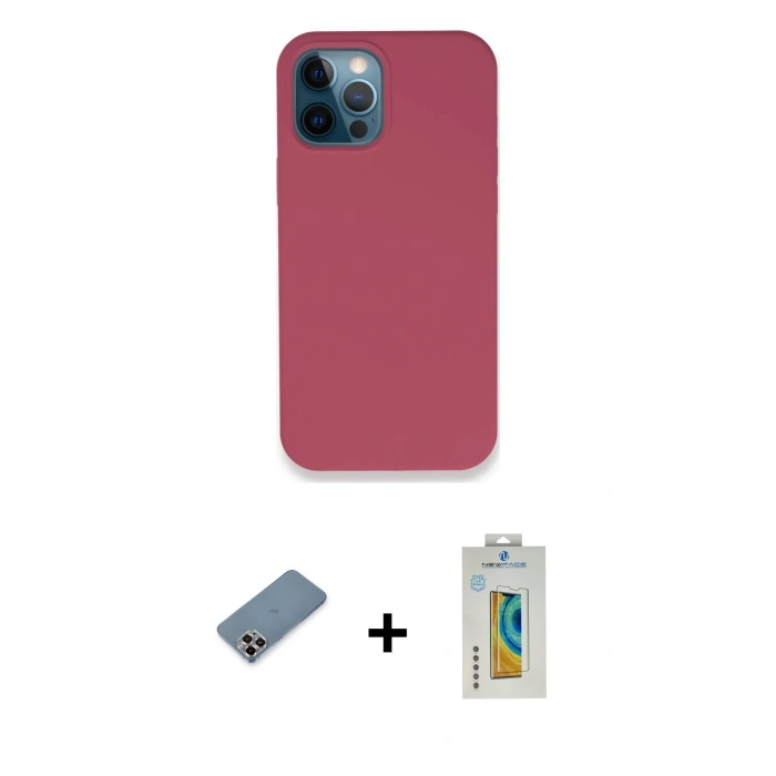 MARSİLYAN™- iPhone 12 Pro Kılıf Zirve Modern Özel Seri - Siyah Polymer Nano Ekran Koruyucu + Metal Kamera Lens Koruma Cam - MR