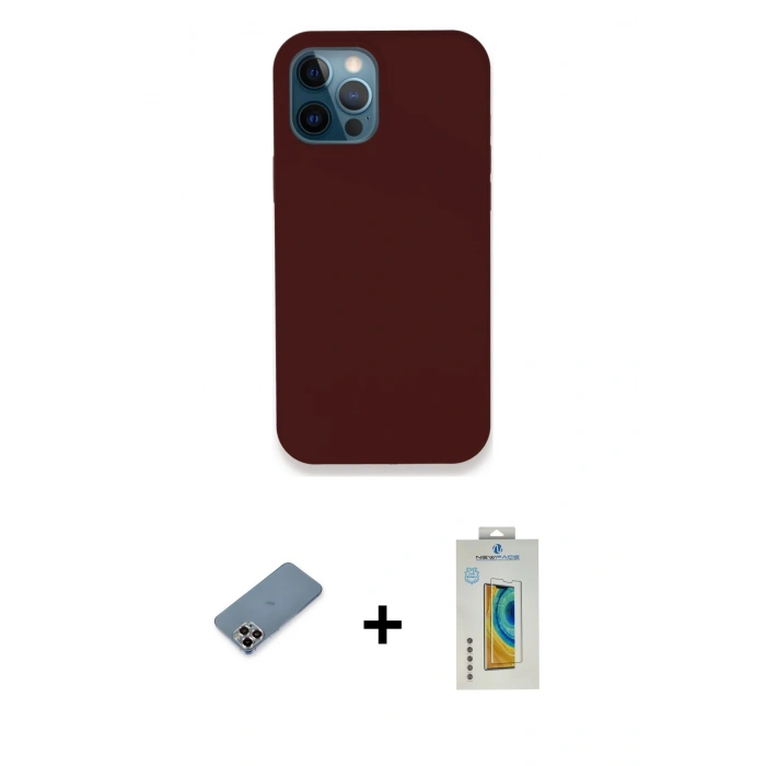 MARSİLYAN™- iPhone 12 Pro Kılıf Zirve Modern Özel Seri - Siyah Polymer Nano Ekran Koruyucu + Metal Kamera Lens Koruma Cam - MR