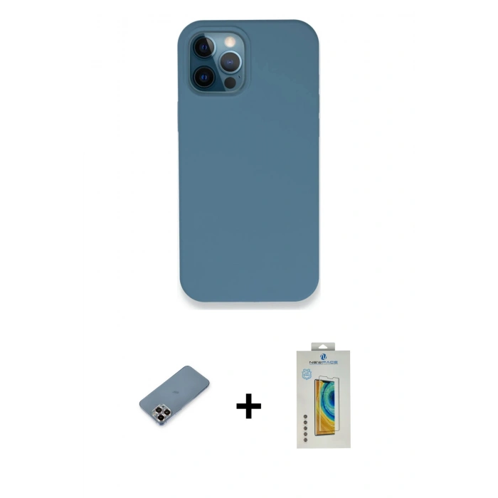 MARSİLYAN™- iPhone 12 Pro Kılıf Zirve Modern Özel Seri - Siyah Polymer Nano Ekran Koruyucu + Metal Kamera Lens Koruma Cam - MR