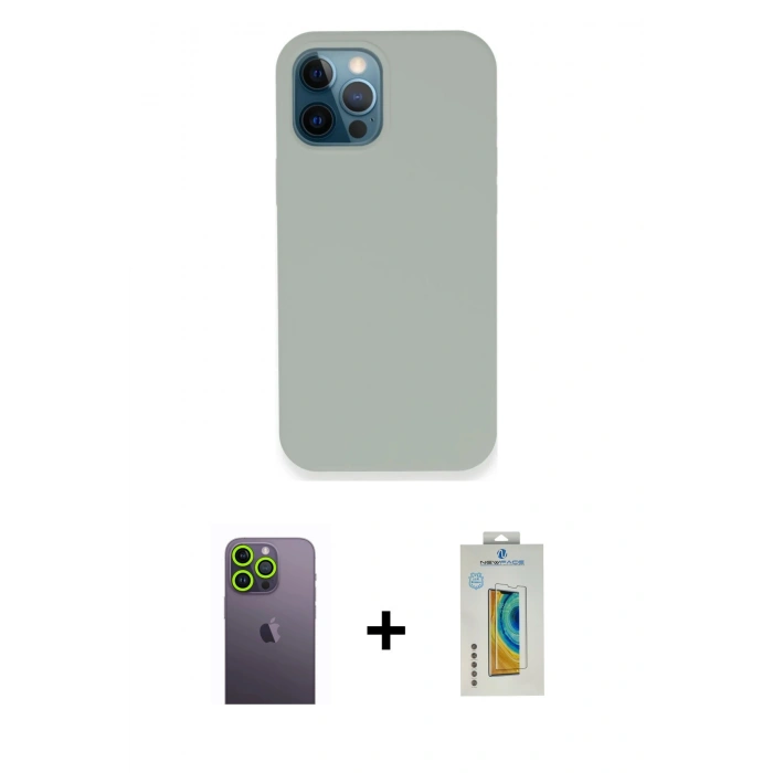 MARSİLYAN™- iPhone 12 Pro Kılıf Zirve Modern Özel Seri - Siyah Polymer Nano Ekran Koruyucu + Neon Fosforlu Kamera Lens - YL