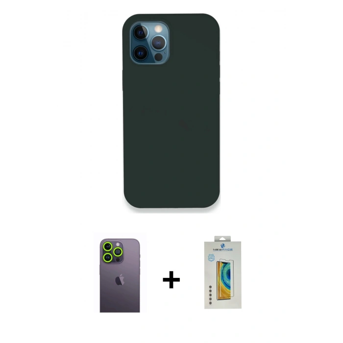 MARSİLYAN™- iPhone 12 Pro Kılıf Zirve Modern Özel Seri - Siyah Polymer Nano Ekran Koruyucu + Neon Fosforlu Kamera Lens - YL