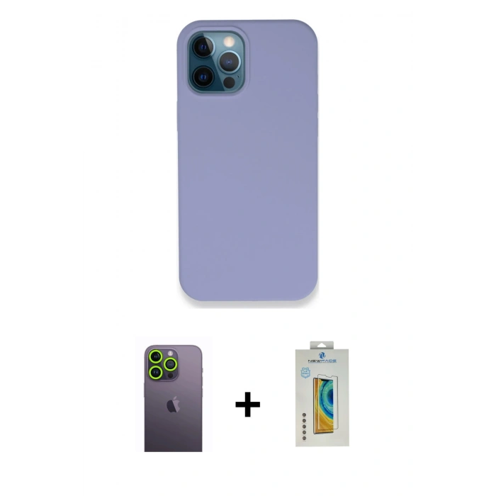 MARSİLYAN™- iPhone 12 Pro Kılıf Zirve Modern Özel Seri - Siyah Polymer Nano Ekran Koruyucu + Neon Fosforlu Kamera Lens - YL