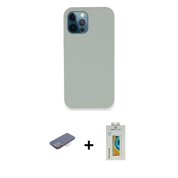 MARSİLYAN™- iPhone 12 Pro Kılıf Zirve Modern Özel Seri - Siyah Polymer Nano Ekran Koruyucu + Renkli Kamera Lens Koruma Cam - PE