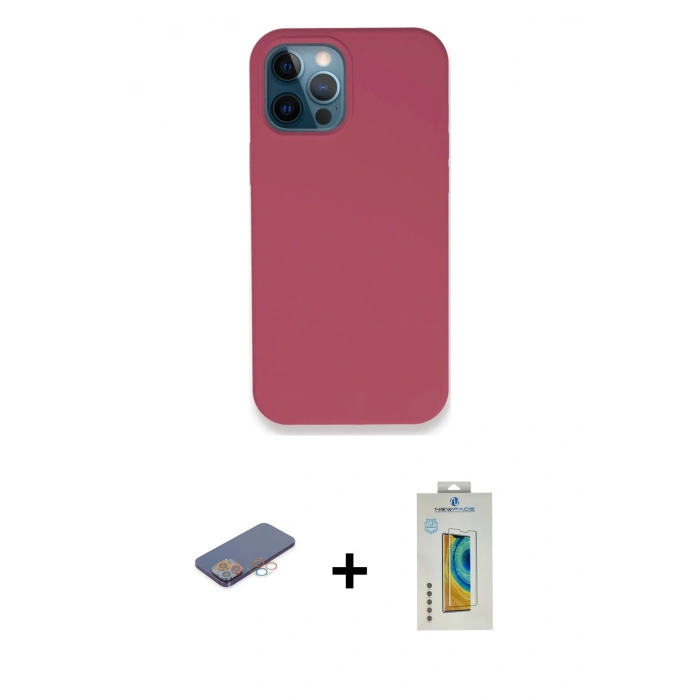 MARSİLYAN™- iPhone 12 Pro Kılıf Zirve Modern Özel Seri - Siyah Polymer Nano Ekran Koruyucu + Renkli Kamera Lens Koruma Cam - PE