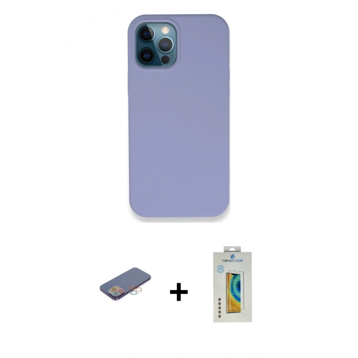 MARSİLYAN™- iPhone 12 Pro Kılıf Zirve Modern Özel Seri - Siyah Polymer Nano Ekran Koruyucu + Renkli Kamera Lens Koruma Cam - PE