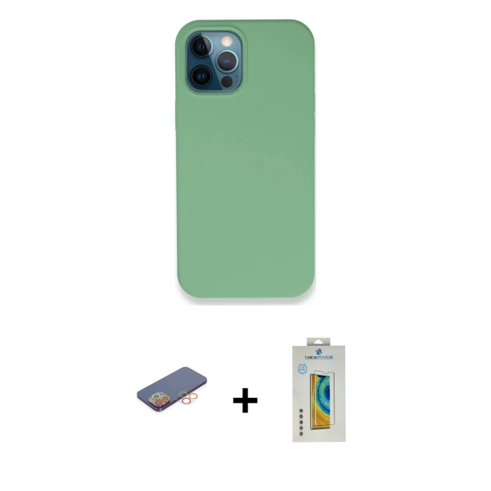MARSİLYAN™- iPhone 12 Pro Kılıf Zirve Modern Özel Seri - Siyah Polymer Nano Ekran Koruyucu + Renkli Kamera Lens Koruma Cam - TU
