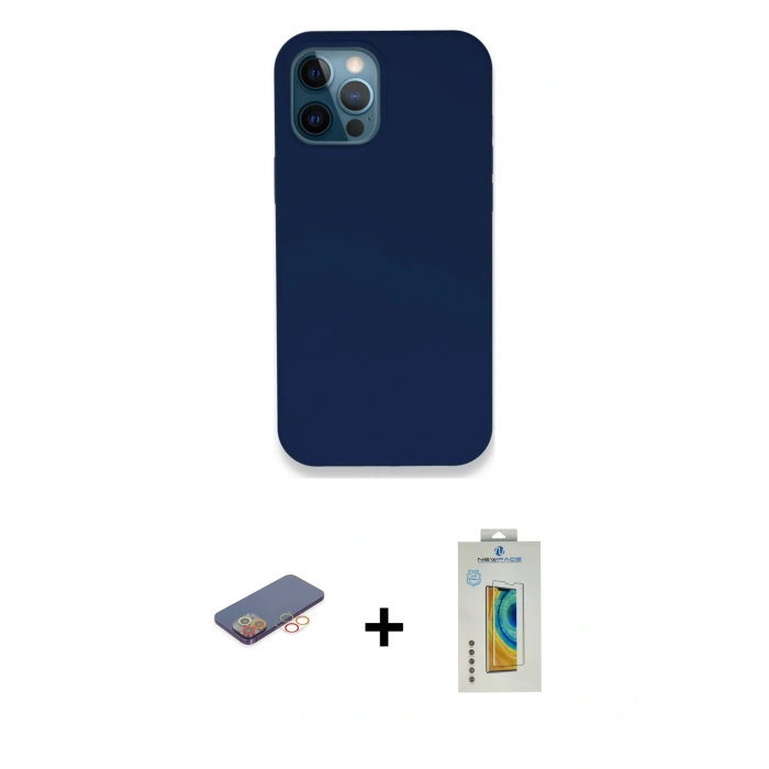 MARSİLYAN™- iPhone 12 Pro Kılıf Zirve Modern Özel Seri - Siyah Polymer Nano Ekran Koruyucu + Renkli Kamera Lens Koruma Cam - TU