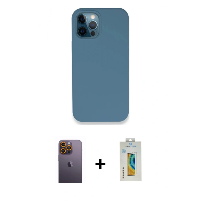 MARSİLYAN™- iPhone 12 Pro Kılıf Zirve Modern Özel Seri - Siyah Polymer Nano Ekran Koruyucu + Neon Fosforlu Kamera Lens - SI