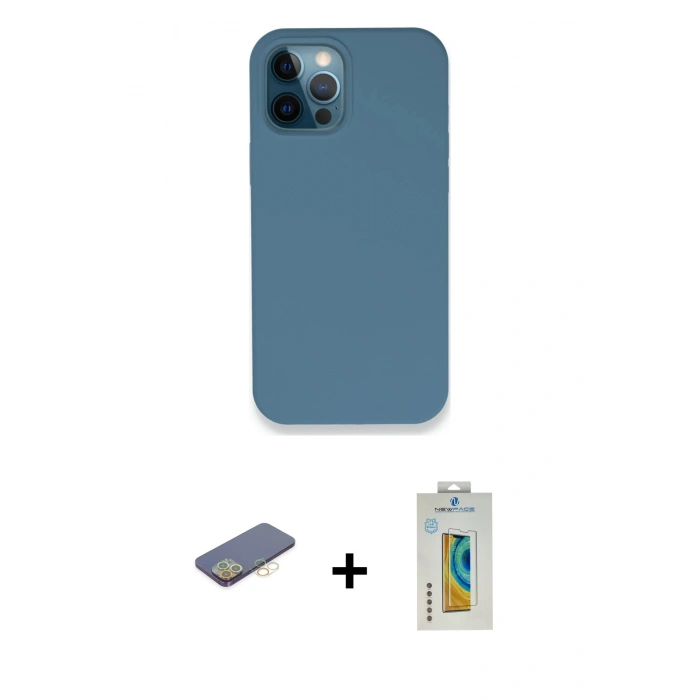 MARSİLYAN™- iPhone 12 Pro Kılıf Zirve Modern Özel Seri - Siyah Polymer Nano Ekran Koruyucu + Renkli Kamera Lens Koruma Cam - SI
