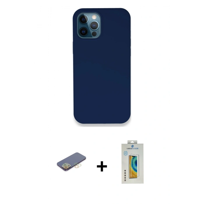 MARSİLYAN™- iPhone 12 Pro Kılıf Zirve Modern Özel Seri - Siyah Polymer Nano Ekran Koruyucu + Renkli Kamera Lens Koruma Cam - SI