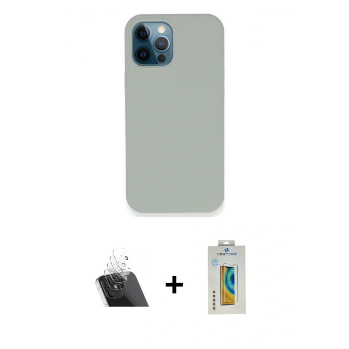 MARSİLYAN™- iPhone 12 Pro Kılıf Zirve Modern Özel Seri - Siyah Polymer Nano Ekran Koruyucu + Kamera Lens Koruma Cam - SF