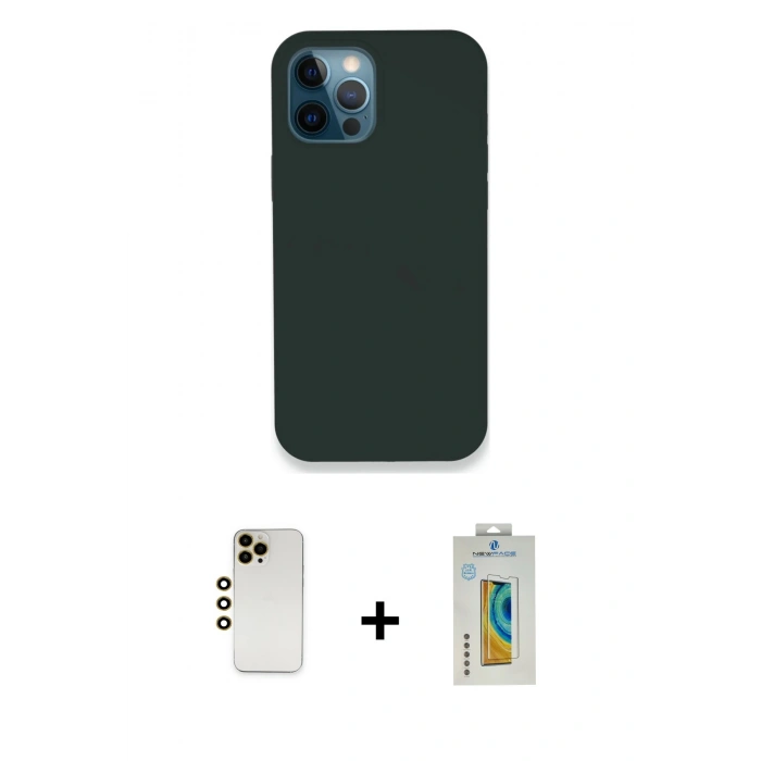 MARSİLYAN™- iPhone 12 Pro Kılıf Zirve Modern Özel Seri - Siyah Polymer Nano Ekran Koruyucu + Shine Kamera Lens - GD