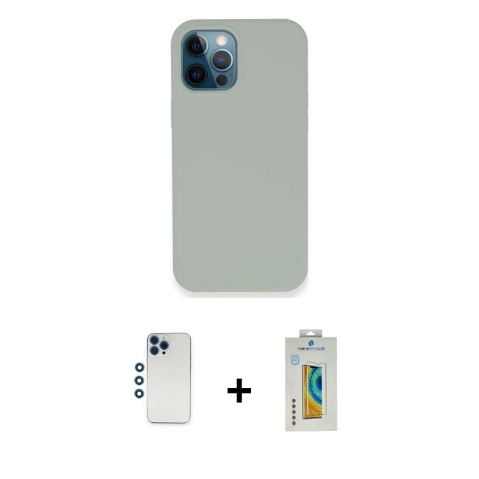 MARSİLYAN™- iPhone 12 Pro Kılıf Zirve Modern Özel Seri - Siyah Polymer Nano Ekran Koruyucu + Shine Kamera Lens - MI